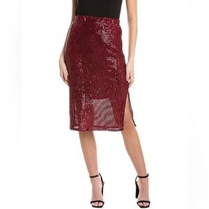 Vince Camuto Red Wine Holiday Sequin Stretchy Event Midi Skirt size xl
